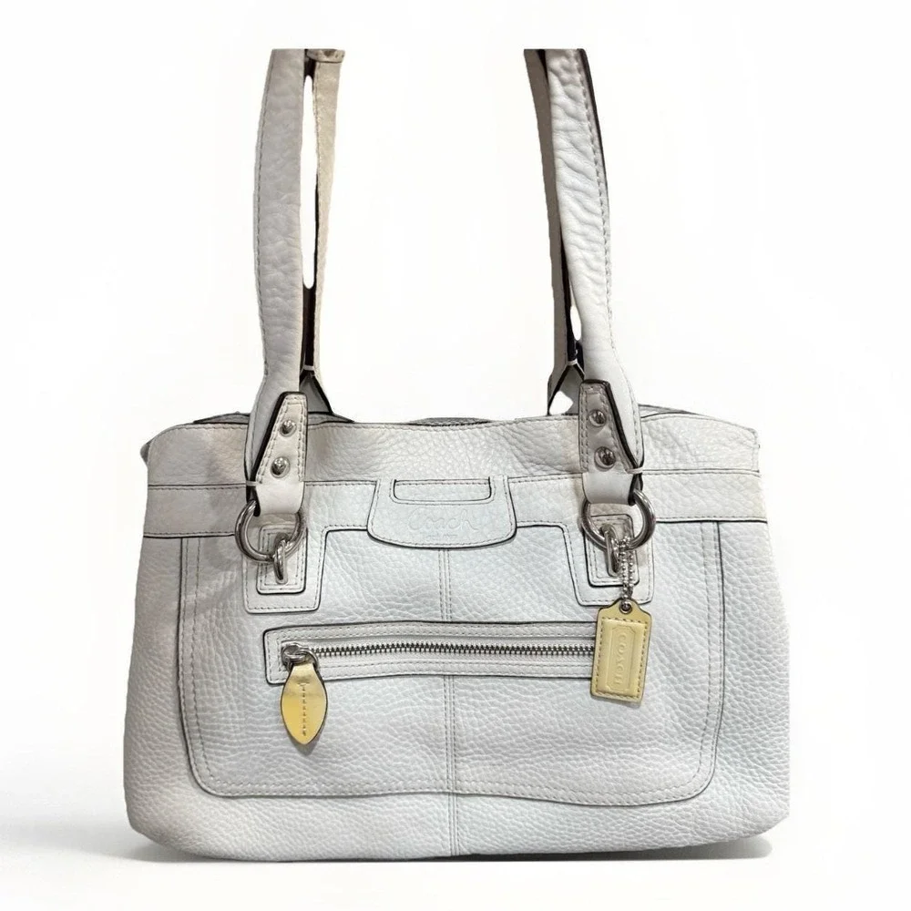 COACH F14686 Penelope Cream‎ White Pebbled Leather Double Handle Shoulder Purse
